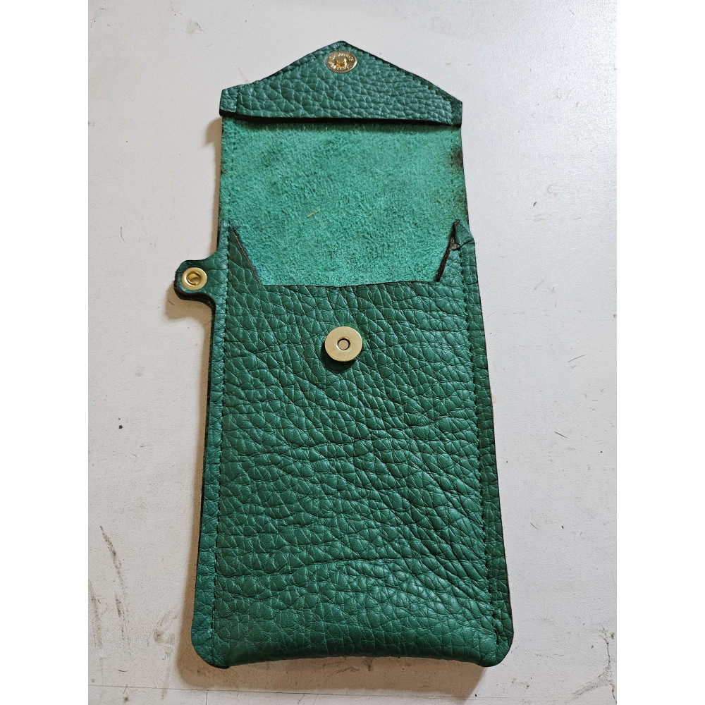 Pochette pour mobile en cuir véritable vert