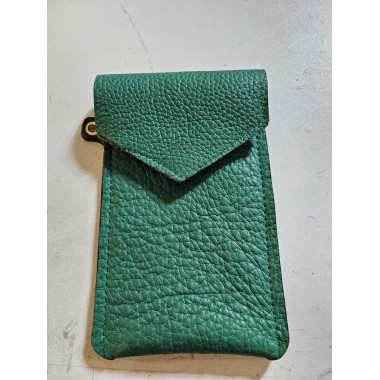 Pochette pour mobile en cuir véritable vert