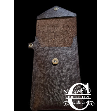 Pochette pour mobile en cuir véritable marron foncé