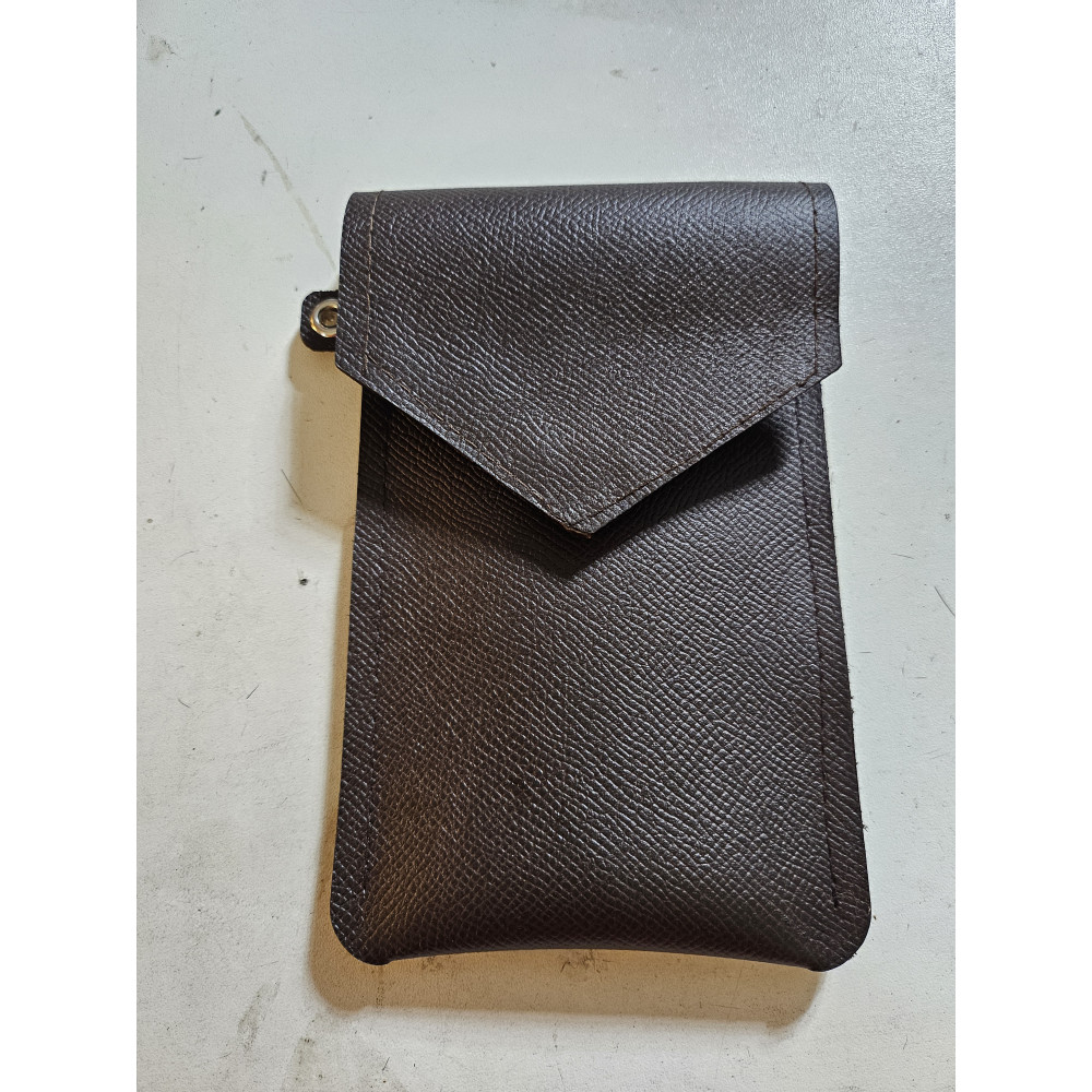 Pochette pour mobile en cuir véritable marron foncé