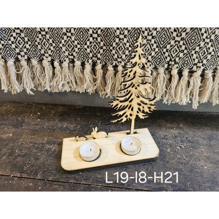 Photophore noel scene de nature en bois clair