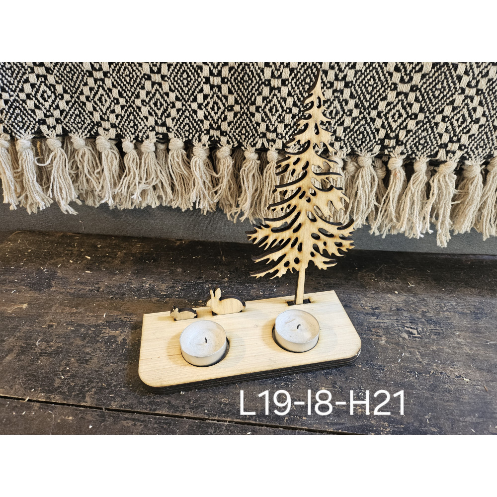 Photophore noel scene de nature en bois clair