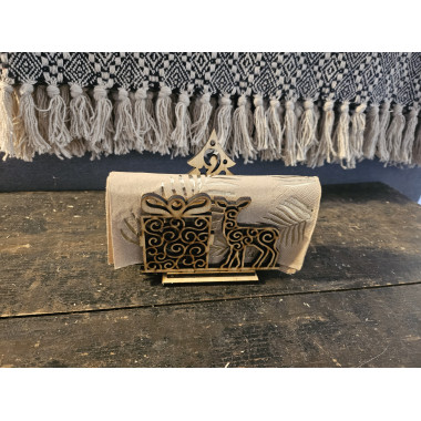 Porte serviettes de noel en bois clair Sapin et bambi