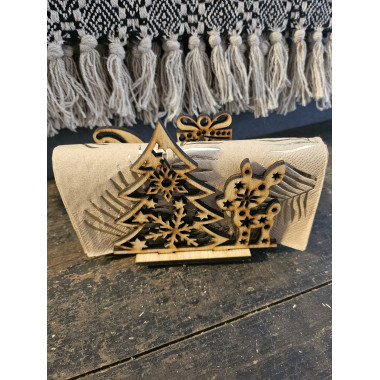 Porte serviettes de noel en bois clair Sapin et bambi