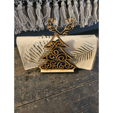 Porte serviettes de noel en bois clair Sapin et cerfs