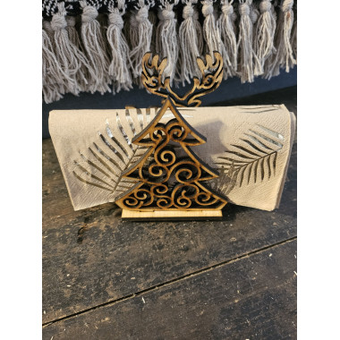 Porte serviettes de noel en bois clair Sapin et cerfs