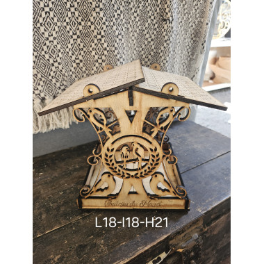 Mangeoire à oiseaux, bois naturel, baroque (petit modèle)