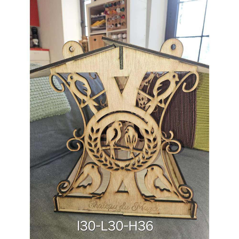 Mangeoire à oiseaux, bois naturel, baroque (grand modèle)