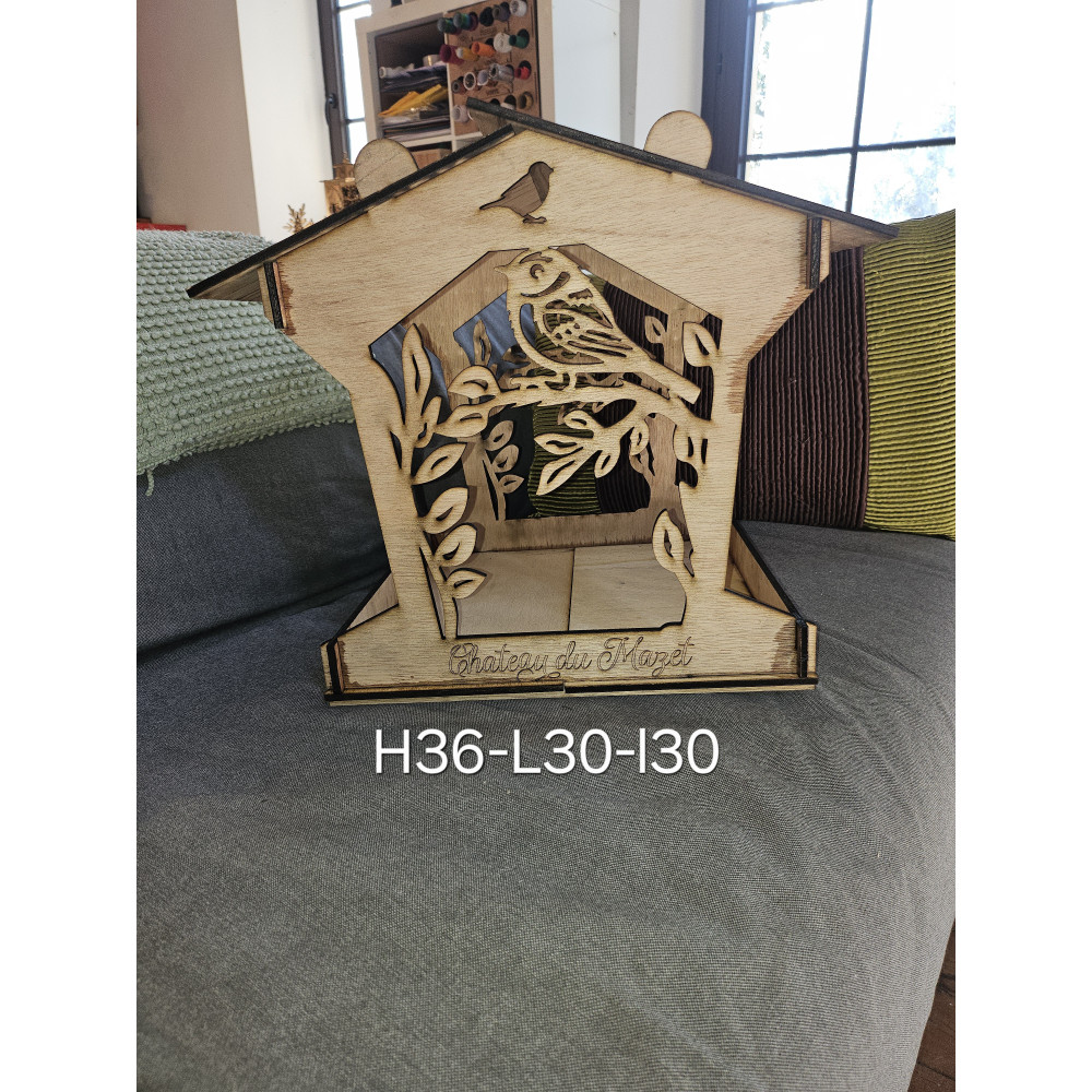 Mangeoire à oiseaux, bois naturel (grand modèle)