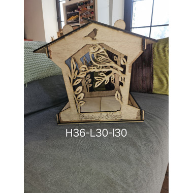 Mangeoire à oiseaux, bois naturel (grand modèle)