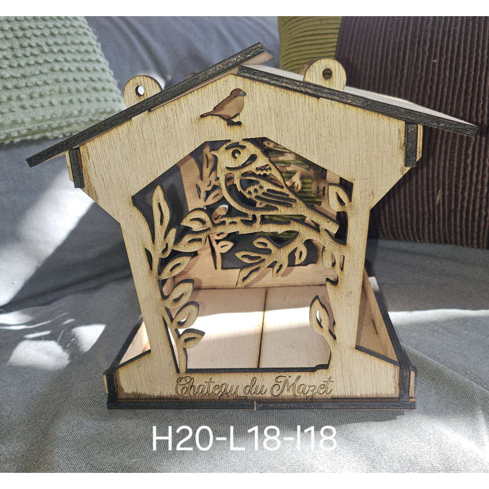 Mangeoire à oiseaux, bois naturel (petit modèle)