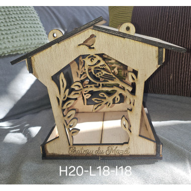 Mangeoire à oiseaux, bois naturel (petit modèle)