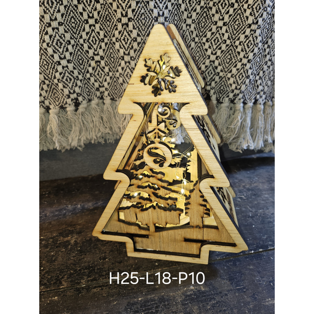 Sapin 3D en bois illuminé