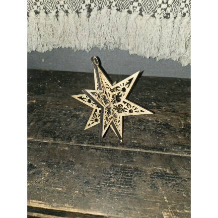 Boule de Noël en bois clair étoile 3D - set de 6 pièces