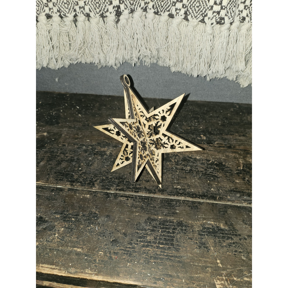 Boule de Noël en bois clair étoile 3D - set de 6 pièces